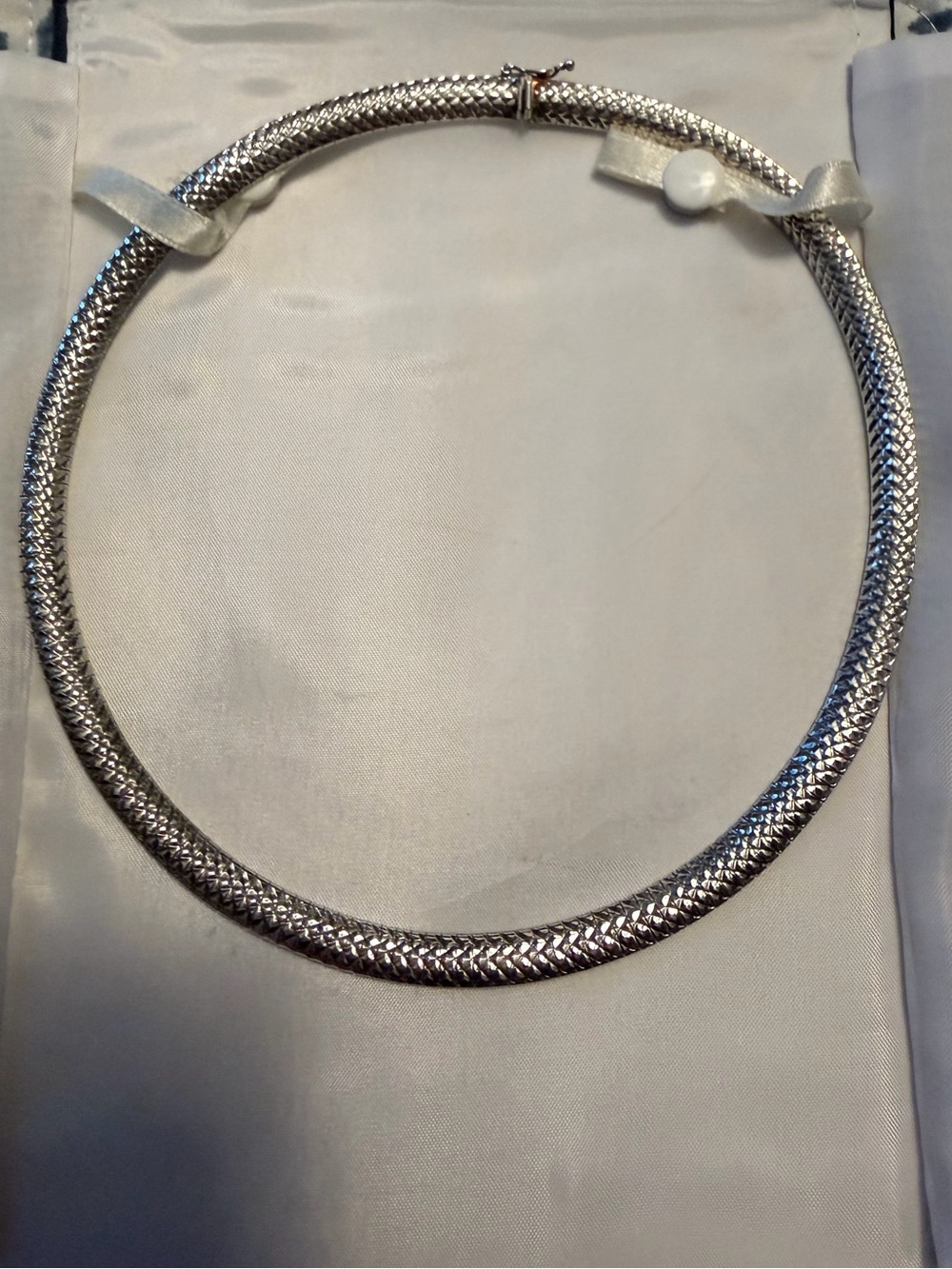 Vintage 90s MILOR Italy 925 Sterling Silver Woven Mesh Collar Choker Necklace